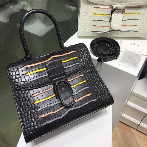 빨간집 델보 브리앙 MM 크로커다일 토트백 블랙